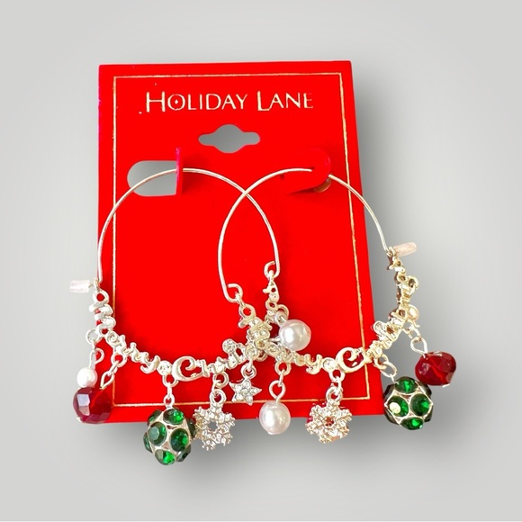 Hoop Earring Merry Christmas Holiday Lane Silver Tone Multicolor 1.5in X 2in New - Picture 3 of 5